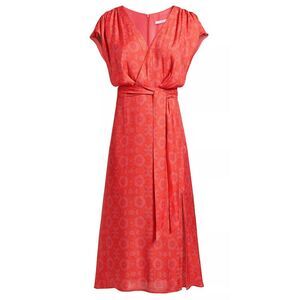 Santorelli Womens Fara Faux-Wrap Midi Dress US 8 | IT 44 Vermilion - NWT $595